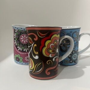 Set Of 3 VERA BRADLEY Coffee Tea Cocoa Mugs Cups Multicolor Very Nice